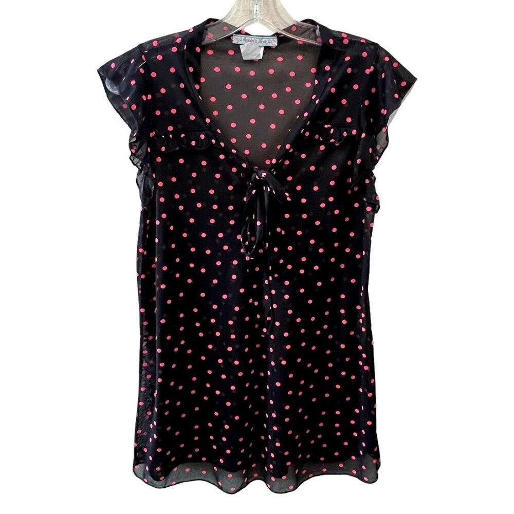 Robin's Nest Maternity | Sheer Black & Pink Polka Dot Blouse